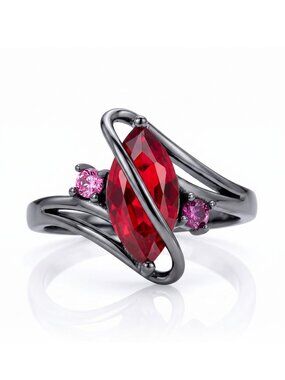 Red Ruby Marquise Gemstone Ring, real 925 Sterling Silver Charmed Aroma